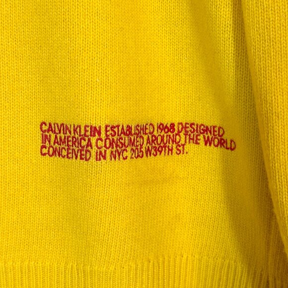 Calvin Klein Italian Wool Yellow Sweater V-Neck Made in Italy Medium - Picture 4 of 11